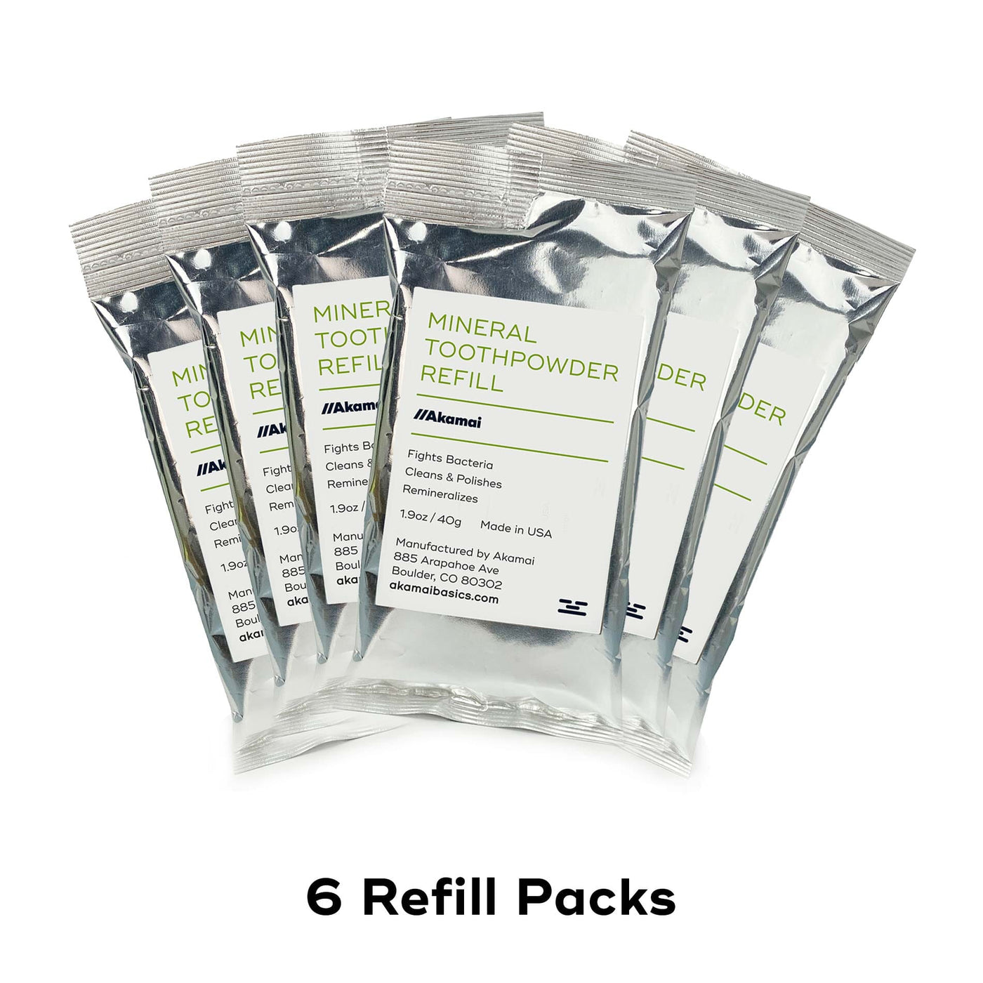 MINERAL TOOTHPOWDER REFILLS Oral Care Akamai 6 Refill Packs | 12 mos supply - $80 (save $10 + free US shipping!) 
