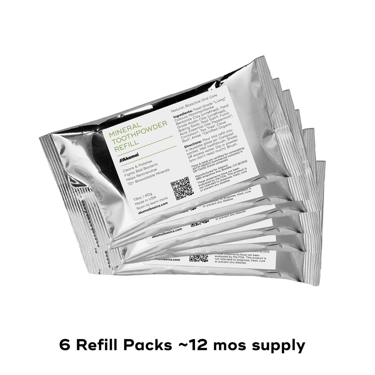 MINERAL TOOTHPOWDER Oral Care Akamai 6 Refill Packs | 12 mos supply - $80 (save $10 + free US shipping!) 