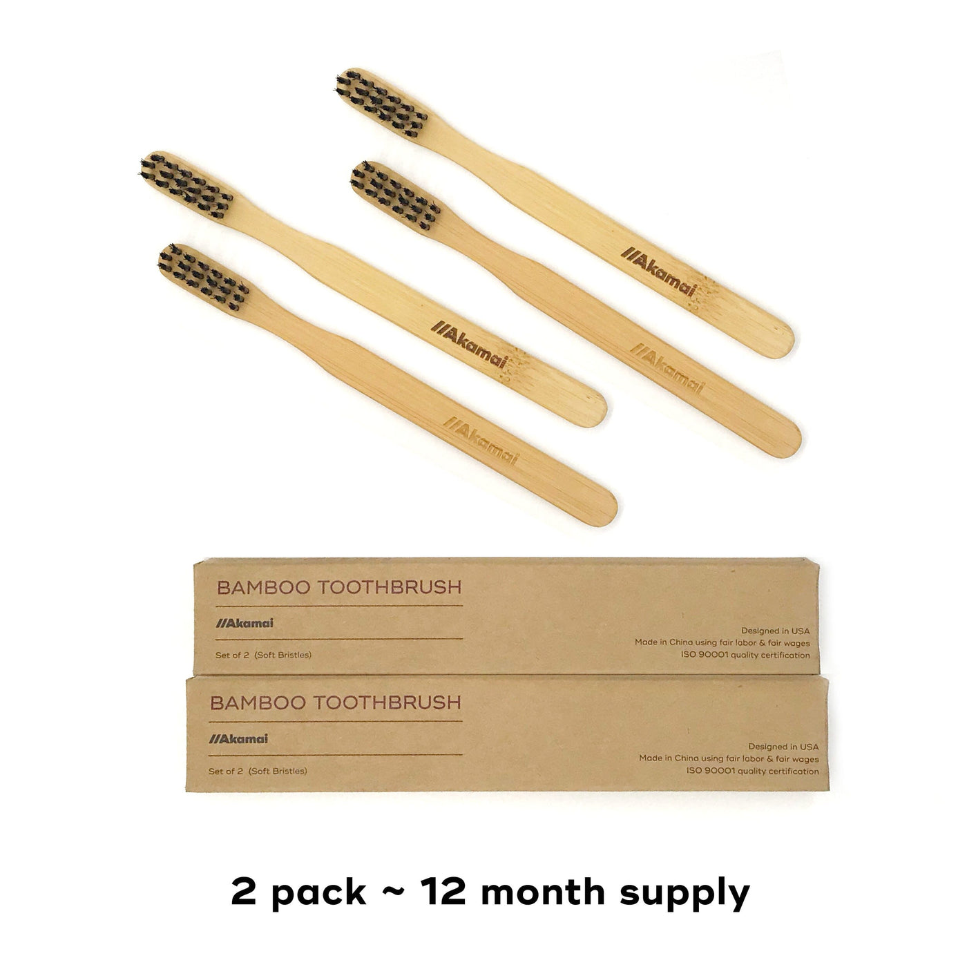 Akamai BAMBOO TOOTHBRUSHES, compostable, Dr. Bass design