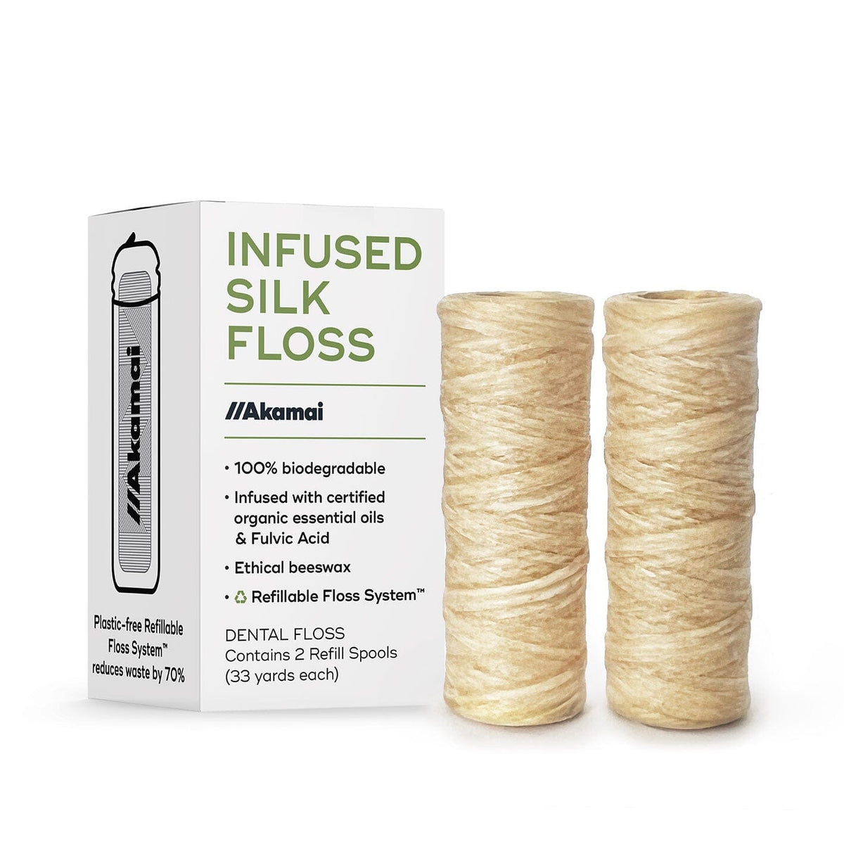 INFUSED FLOSS Oral Care Akamai 2 Refills Silk Natural Floss | 4 mos supply (66 yds) - $14 