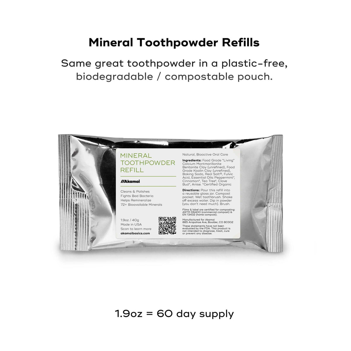 MINERAL TOOTHPOWDER REFILLS Oral Care Akamai Refill Pack | 2 mos supply - $15 