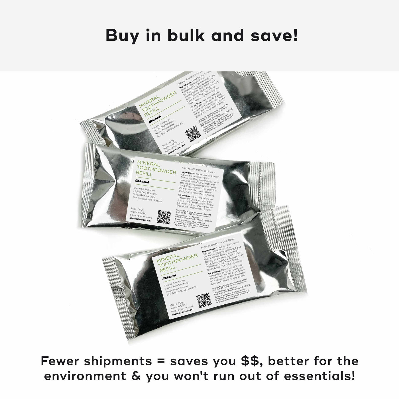 MINERAL TOOTHPOWDER Oral Care Akamai 3 Refill Packs | 6 mos supply - $40 (save $5) 