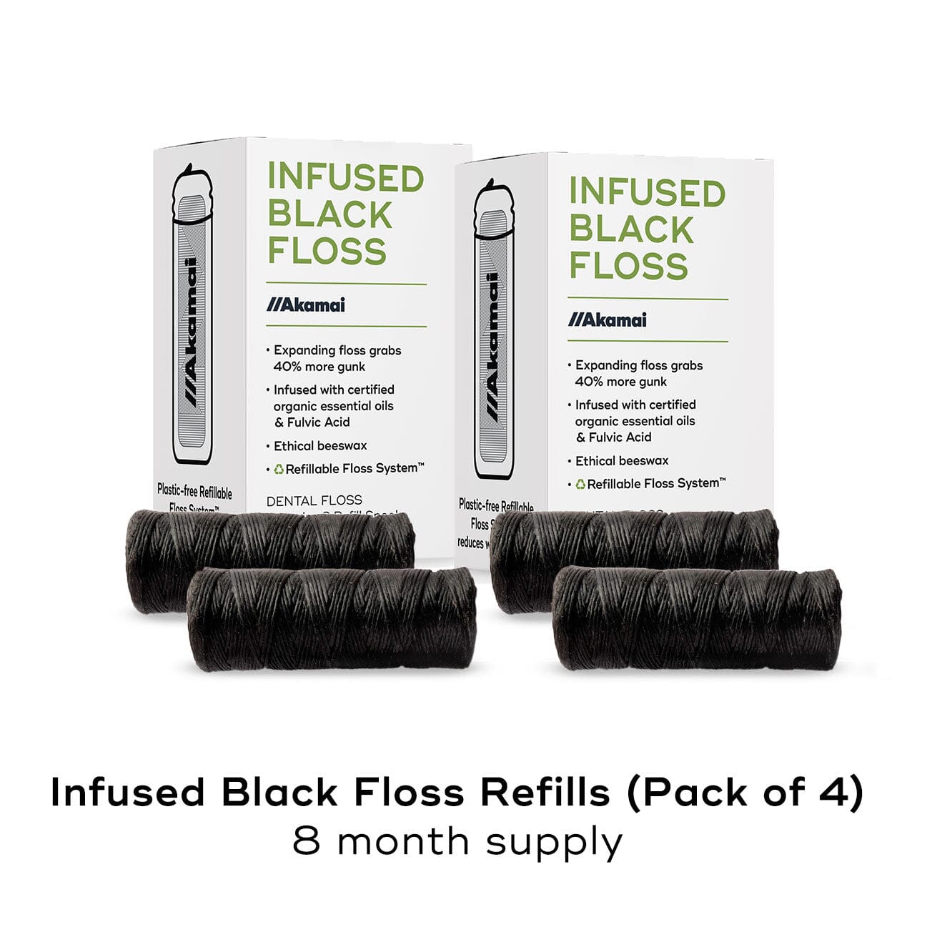INFUSED FLOSS Oral Care Akamai 4 Refills Black Expandable Floss | 8 mos supply (132 yds) - $24 
