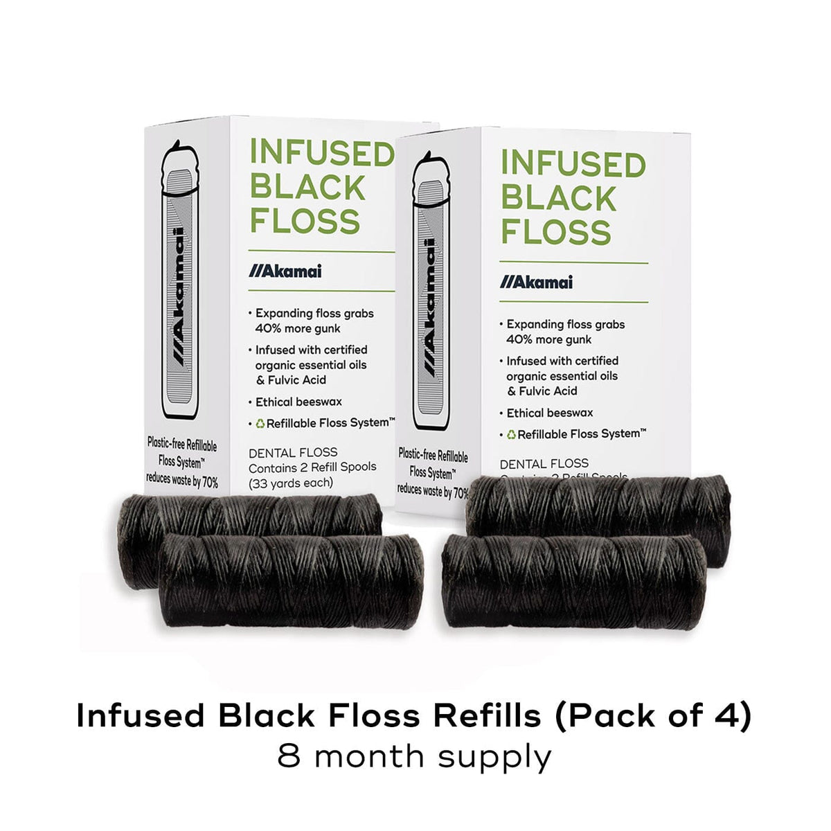 INFUSED FLOSS SPOOL REFILL Oral Care Akamai 4 Refills Black Expandable Floss | 4 mos supply (132 yds) - $24 