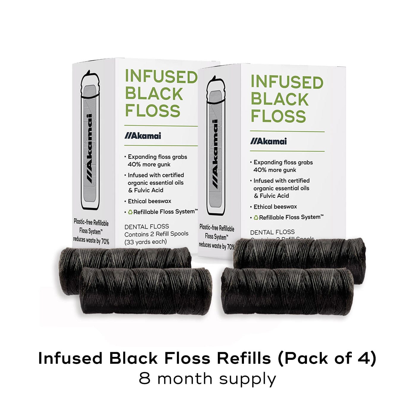 INFUSED FLOSS SPOOL REFILL Oral Care Akamai 4 Refills Black Expandable Floss | 4 mos supply (132 yds) - $24 