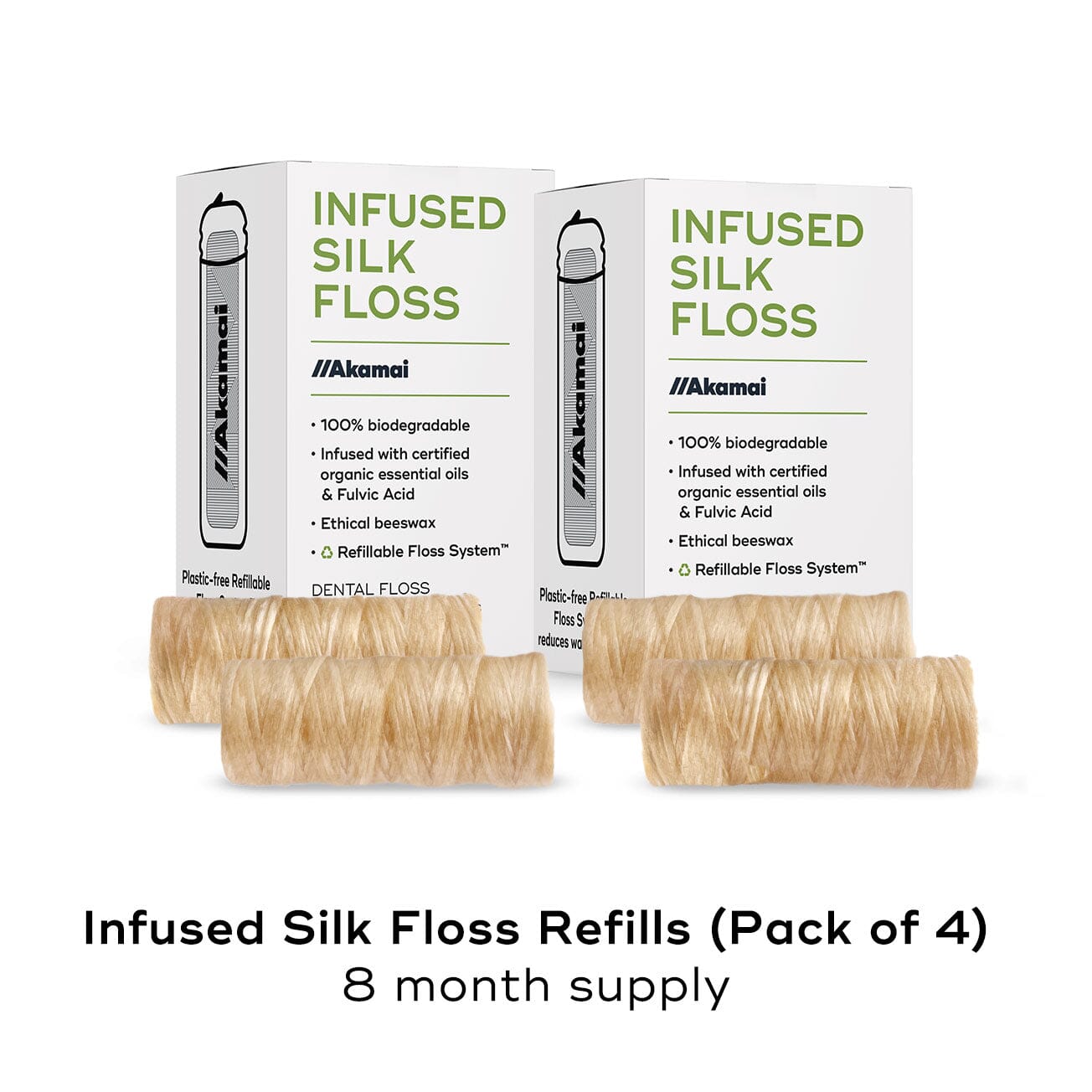 INFUSED FLOSS Oral Care Akamai 4 Refills Silk Natural Floss | 8 mos supply (132 yds) - $26 