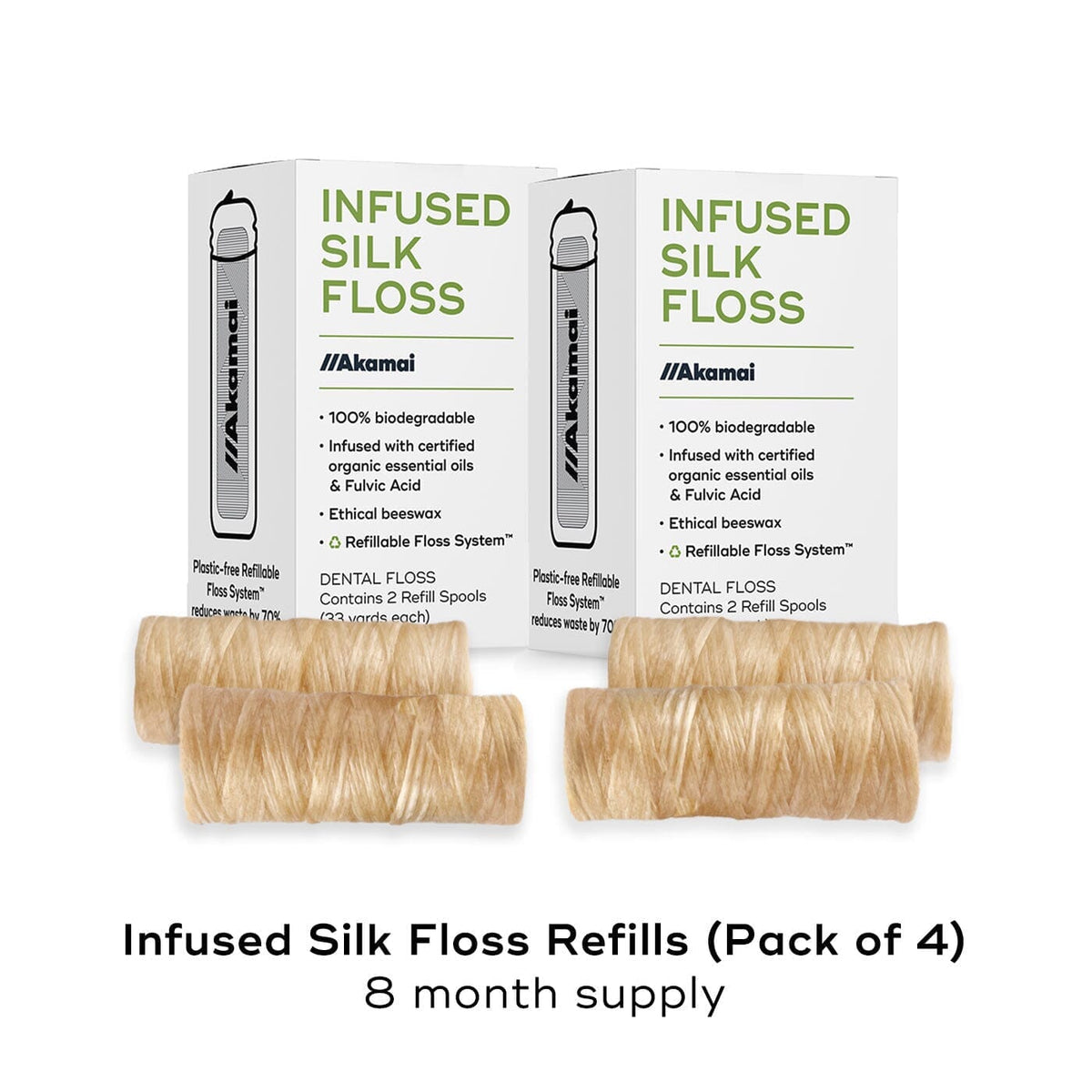 INFUSED FLOSS Oral Care Akamai 4 Refills Silk Natural Floss | 8 mos supply (132 yds) - $26 