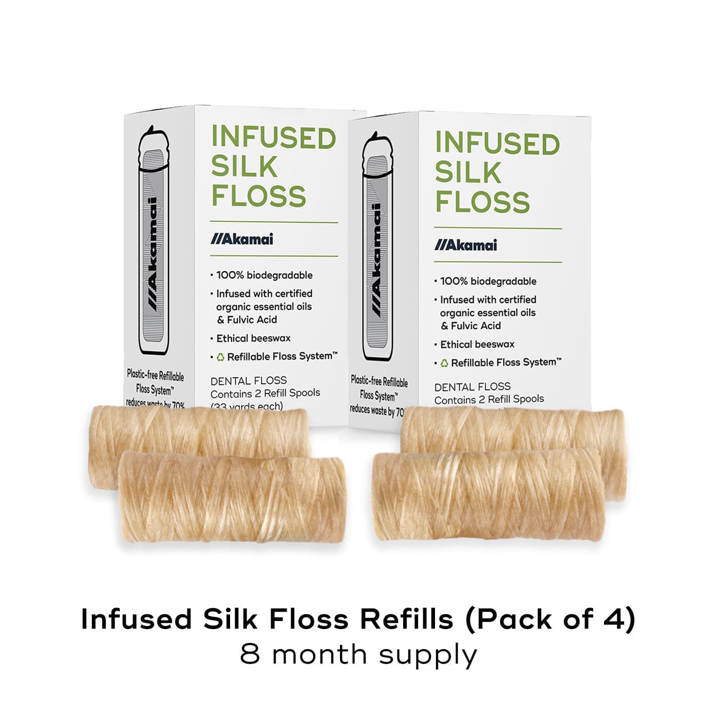 INFUSED FLOSS Oral Care Akamai 4 Refills Silk Natural Floss | 8 mos supply (132 yds) - $26 