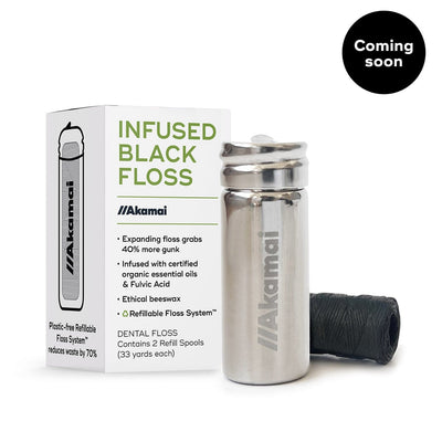 INFUSED FLOSS Oral Care Akamai Infused Black Floss w/Steel Container (2 spools) | 4 mos supply (66 yds) - $16 