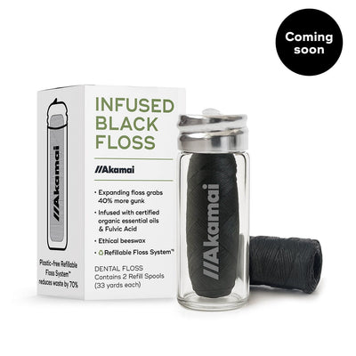 INFUSED FLOSS Oral Care Akamai Infused Black Floss w/Glass Container (2 spools) | 4 mos supply (66 yds) - $16 