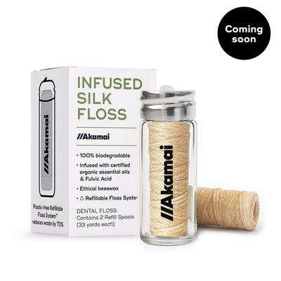 INFUSED FLOSS Oral Care Akamai Infused Silk Floss w/Glass Container (2 spools) | 4 mos supply (66 yds) - $16 