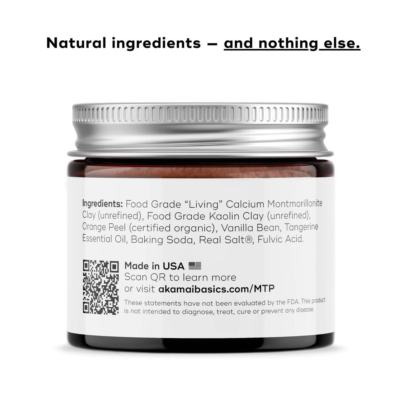 Jar of natural product with label detailing ingredients and origin, on a white background.