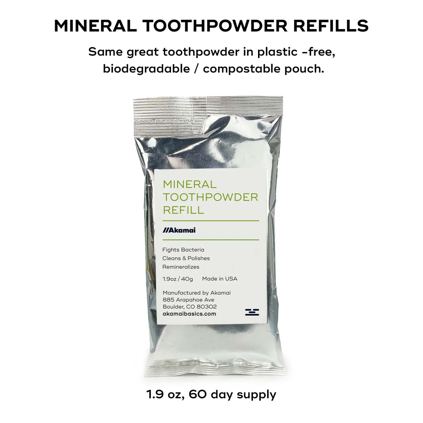 MINERAL TOOTHPOWDER Oral Care Akamai 1 refill (2mo supply) $15 
